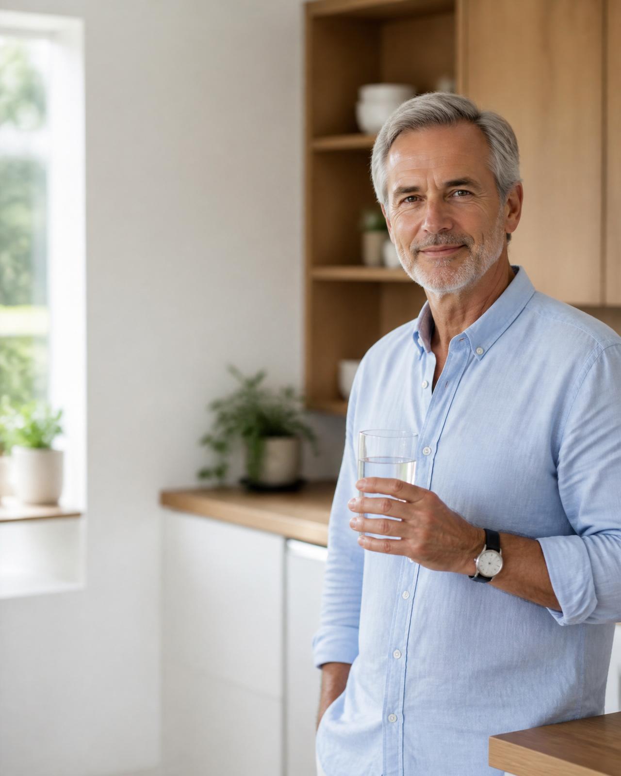 Hombre adulto en su rutina matinal